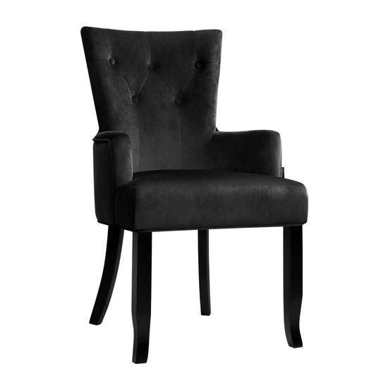 Artiss Dining Chair Velvet French Provincial Armchair Black - Furniture > Bar Stools & Chairs > Arm Chairs & Recliners