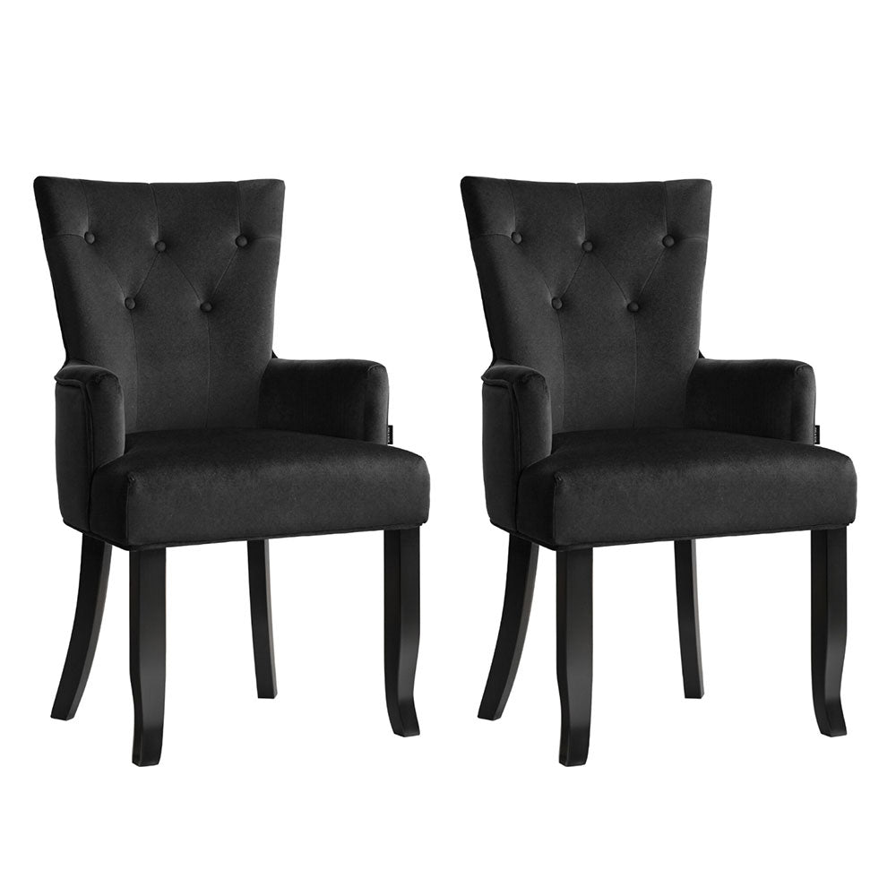 2x Artiss Dining Chairs Velvet French Provincial Armchair Black - Furniture > Bar Stools & Chairs > Arm Chairs &