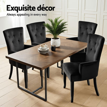 2x Artiss Dining Chairs Velvet French Provincial Armchair Black - Furniture > Bar Stools & Chairs > Arm Chairs &