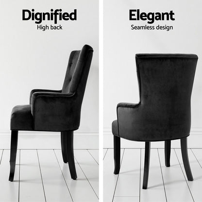 2x Artiss Dining Chairs Velvet French Provincial Armchair Black - Furniture > Bar Stools & Chairs > Arm Chairs &