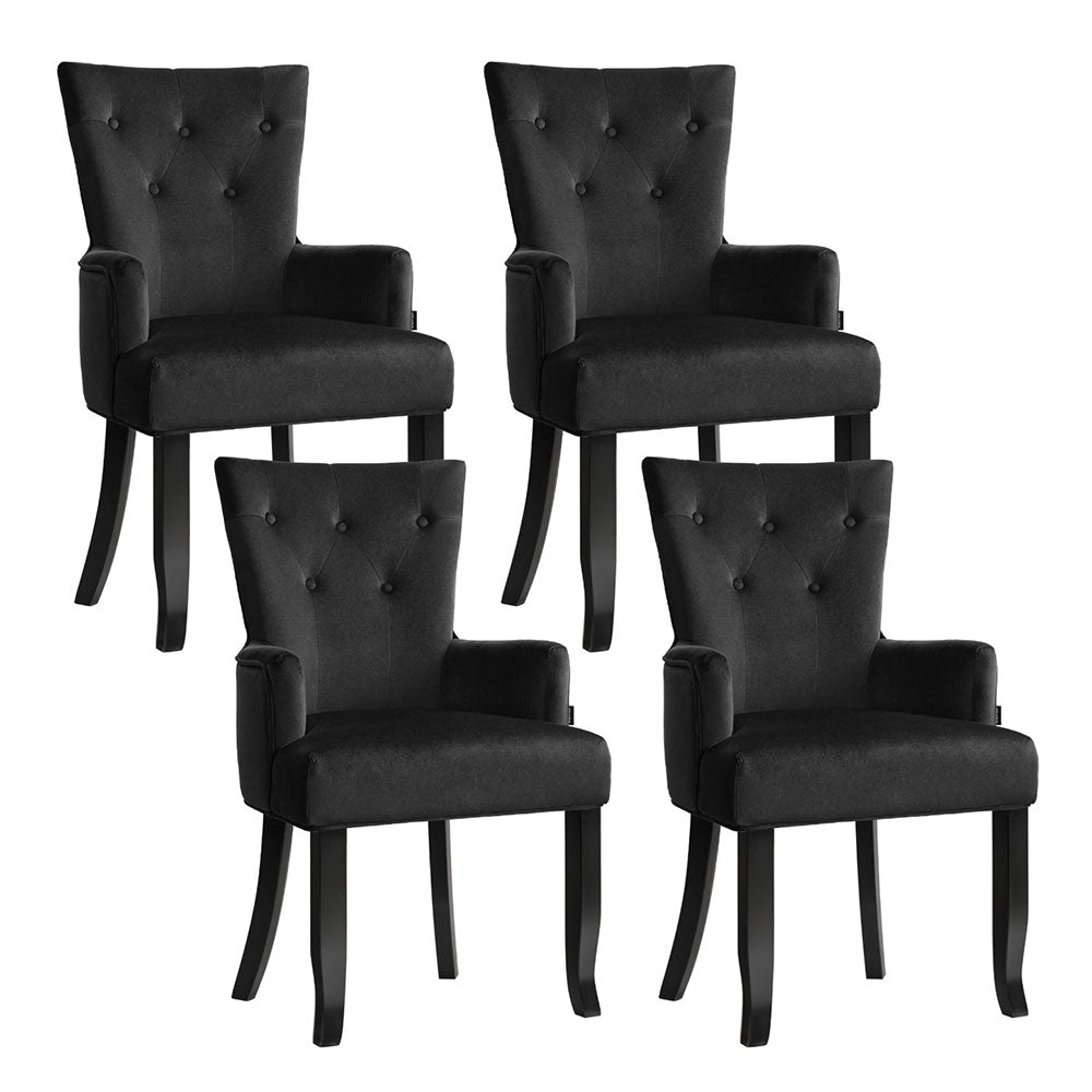 4x Artiss Dining Chairs Velvet French Provincial Armchair Black - Furniture > Bar Stools & Chairs > Arm Chairs &