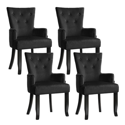 4x Artiss Dining Chairs Velvet French Provincial Armchair Black - Furniture > Bar Stools & Chairs > Arm Chairs &