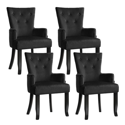 4x Artiss Dining Chairs Velvet French Provincial Armchair Black - Furniture > Bar Stools & Chairs > Arm Chairs &