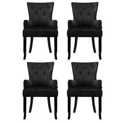 4x Artiss Dining Chairs Velvet French Provincial Armchair Black - Furniture > Bar Stools & Chairs > Arm Chairs &