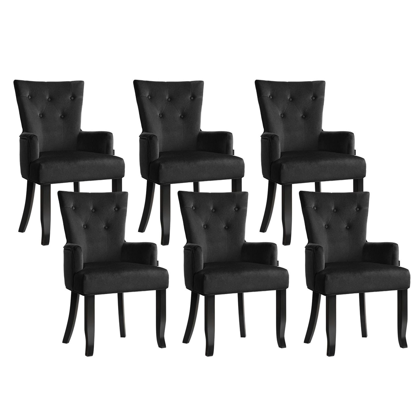 6x Dining Chairs Velvet French Provincial Armchair Black
