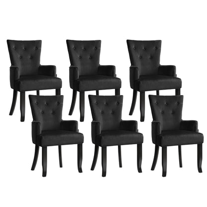 6x Dining Chairs Velvet French Provincial Armchair Black