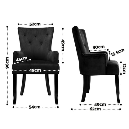 6x Dining Chairs Velvet French Provincial Armchair Black