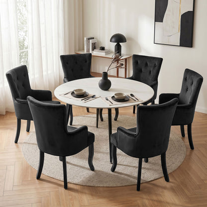 6x Dining Chairs Velvet French Provincial Armchair Black