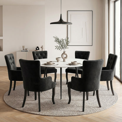 6x Dining Chairs Velvet French Provincial Armchair Black