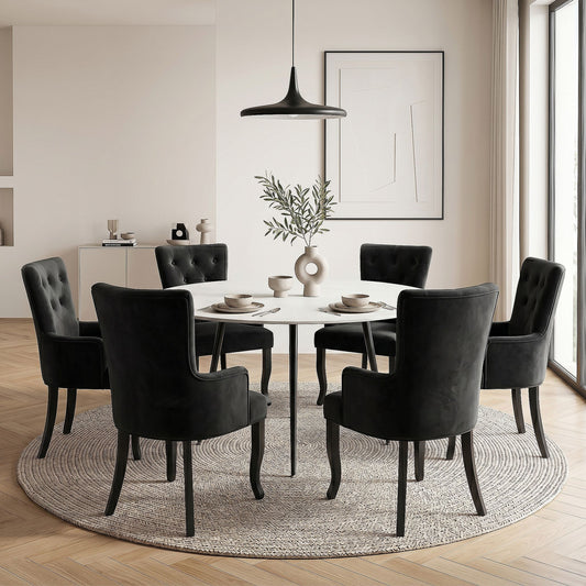 6x Dining Chairs Velvet French Provincial Armchair Black