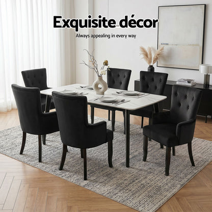 6x Dining Chairs Velvet French Provincial Armchair Black