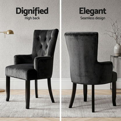 6x Dining Chairs Velvet French Provincial Armchair Black