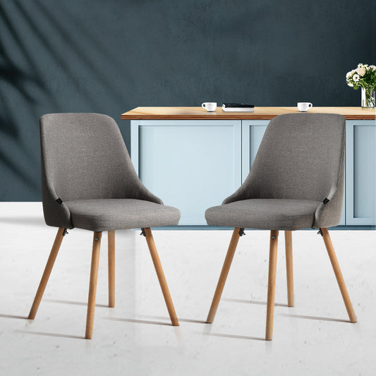 Artiss Dining Chairs Set of 2 Fabric Wooden Grey - Furniture > Dining > Kitchen & Dining Chairs