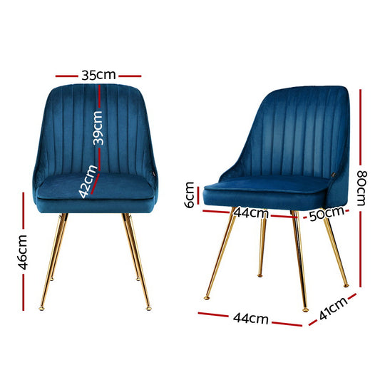 Dining Chairs Set of 2 Velvet Channel Tufted Blue