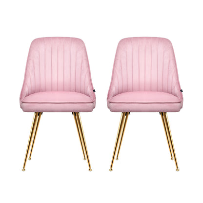 Artiss Dining Chairs Set of 2 Velvet Channel Tufted Pink - Furniture > Dining > Dining Set
