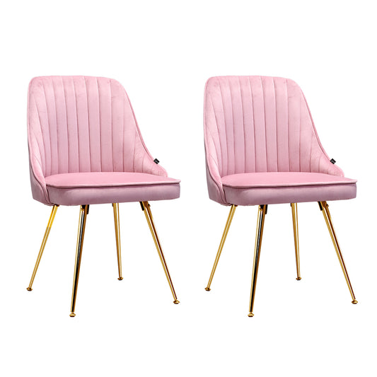 Artiss Dining Chairs Set of 2 Velvet Channel Tufted Pink - Furniture > Dining > Dining Set
