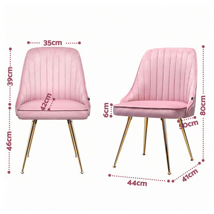 Dining Chairs Set of 6 Velvet Channel Tufted Pink
