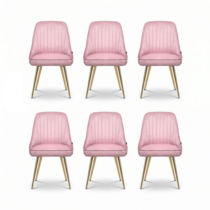 Dining Chairs Set of 6 Velvet Channel Tufted Pink