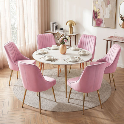 Dining Chairs Set of 6 Velvet Channel Tufted Pink