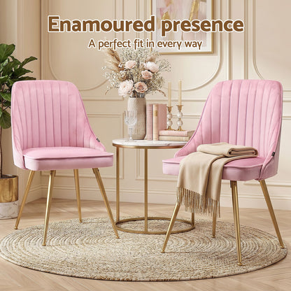 Dining Chairs Set of 6 Velvet Channel Tufted Pink
