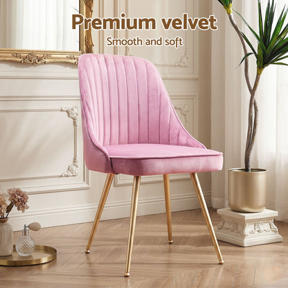 Dining Chairs Set of 6 Velvet Channel Tufted Pink