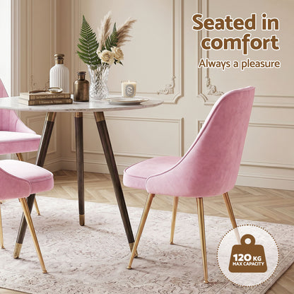 Dining Chairs Set of 6 Velvet Channel Tufted Pink