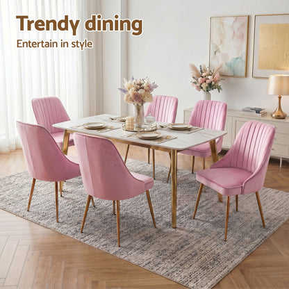 Dining Chairs Set of 6 Velvet Channel Tufted Pink