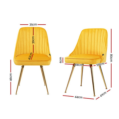 Dining Chairs Set of 2 Velvet Channel Tufted Yellow