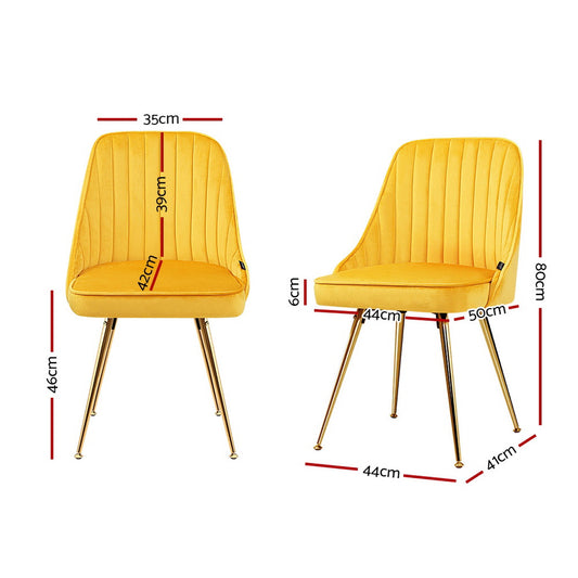 Dining Chairs Set of 2 Velvet Channel Tufted Yellow