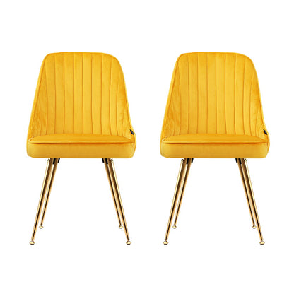 Dining Chairs Set of 2 Velvet Channel Tufted Yellow