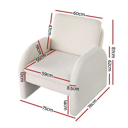Artiss Armchair Accent Chair Lounge Tub Sofa Couch Curved Arm Seat Boucle White - Furniture > Bar Stools & Chairs > Arm