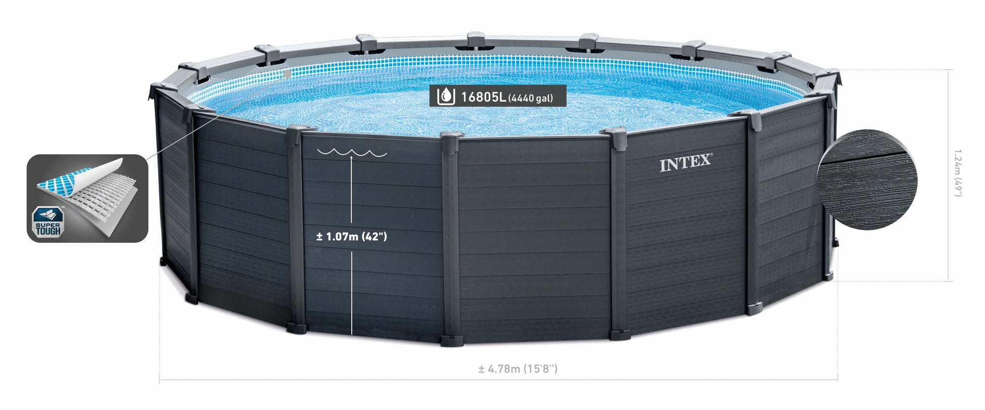 Intex Intex Graphite Grey Panel Pool 4.78 x 1.24M 26384 - Home & Garden > Pool & Accessories > Swimming Pools