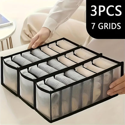 3-Piece Mesh Socks, Underwear & Belt Organizer – Nylon Drawer Dividers, 7 Compartments
