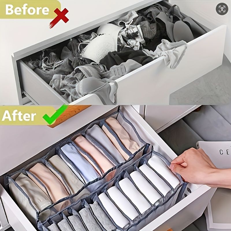 3-Piece Mesh Socks, Underwear & Belt Organizer – Nylon Drawer Dividers, 7 Compartments