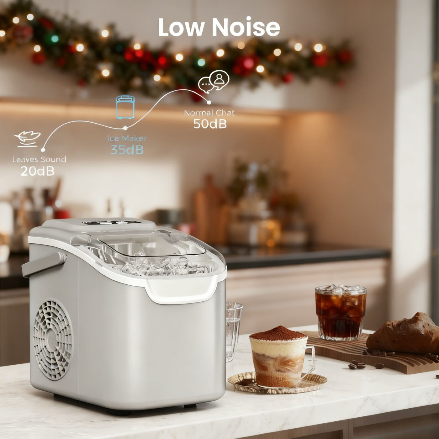 Desktop Ice Maker, Produces Ice in 6 Minutes with a Capacity of 26 Pounds, Energy-Saving 30% and Operating Noise Below 40 Decibels, Portable Ice Maker with Built-in Ice Basket, Suitable for Home and Camping.(BLACK)