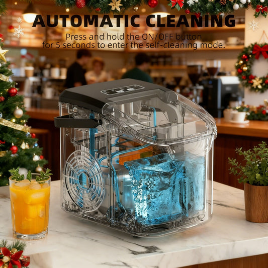 Desktop Ice Maker, Produces Ice in 6 Minutes with a Capacity of 26 Pounds, Energy-Saving 30% and Operating Noise Below 40 Decibels, Portable Ice Maker with Built-in Ice Basket, Suitable for Home and Camping.(GREY)