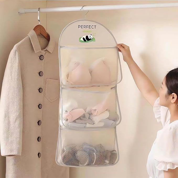 4 Pack Bra Storage Hanging Bag Multi Purpose Multi Layer Mesh Storage Hanging Bag Pocket Wardrobe Underwear Storage Device, Wall Mounted Closet Rack Saves Space