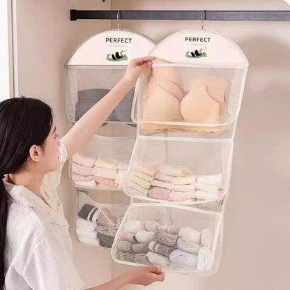 4 Pack Bra Storage Hanging Bag Multi Purpose Multi Layer Mesh Storage Hanging Bag Pocket Wardrobe Underwear Storage Device, Wall Mounted Closet Rack Saves Space