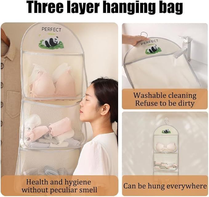 4 Pack Bra Storage Hanging Bag Multi Purpose Multi Layer Mesh Storage Hanging Bag Pocket Wardrobe Underwear Storage Device, Wall Mounted Closet Rack Saves Space