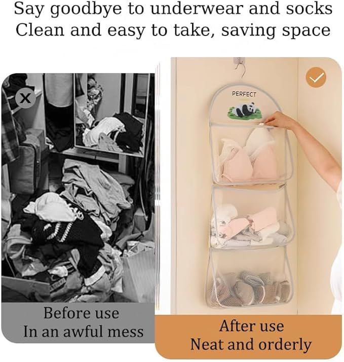 4 Pack Bra Storage Hanging Bag Multi Purpose Multi Layer Mesh Storage Hanging Bag Pocket Wardrobe Underwear Storage Device, Wall Mounted Closet Rack Saves Space