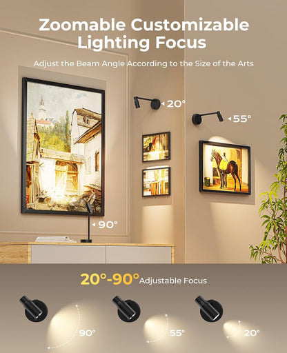 Zoomable Picture Light for Wall, Battery Operated Art Light for Paintings CCT Dimmable Spotlight for Wall Art Wall Light with Remote Control for Living Room Gallery Dartboard Bathroom