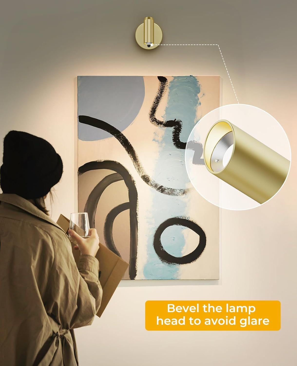 Picture Light for Wall, Battery Operated Art Light for Paintings CCT Dimmable Recharging Gallery Battery Wall Light with Remote Control for Living Room Gallery Dartboard Art Bathroom Gold