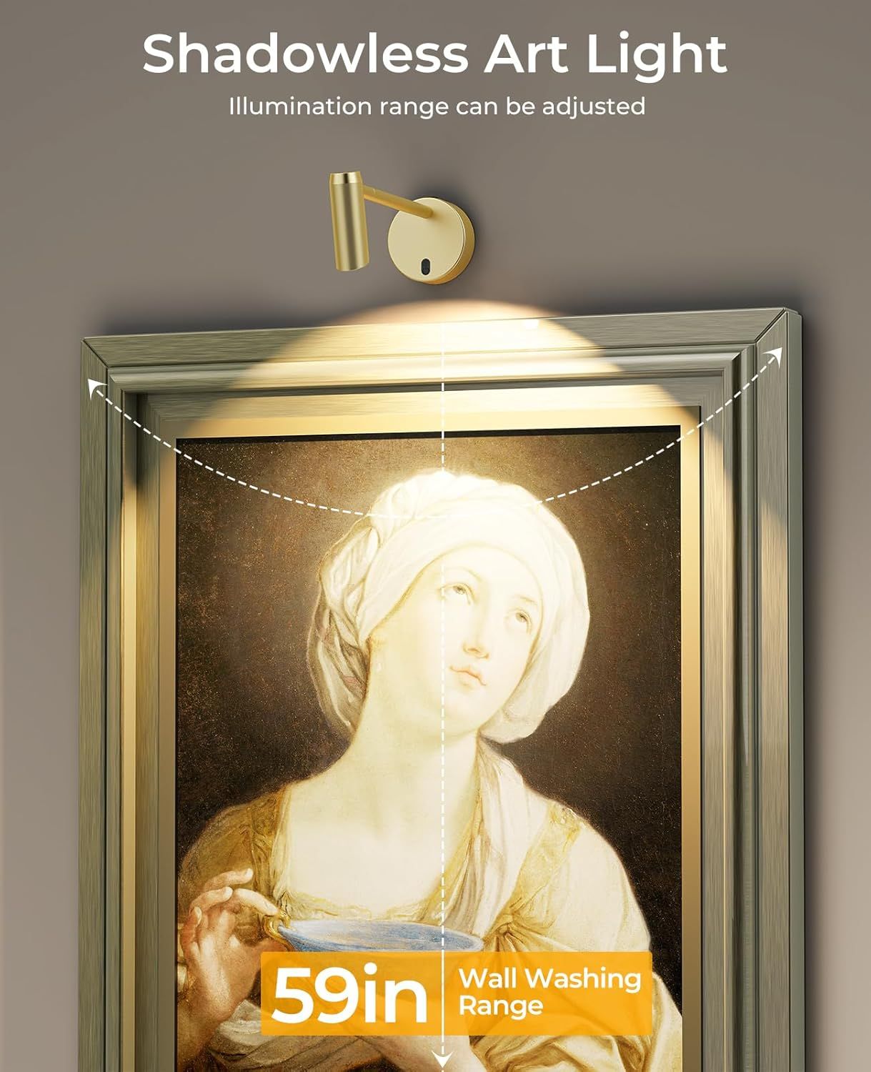 Picture Light for Wall, Battery Operated Art Light for Paintings CCT Dimmable Recharging Gallery Battery Wall Light with Remote Control for Living Room Gallery Dartboard Art Bathroom Gold