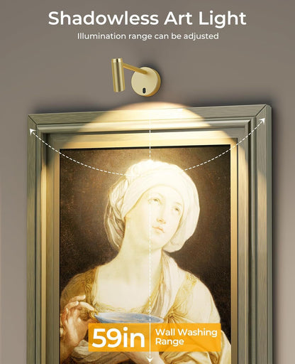 Picture Light for Wall, Battery Operated Art Light for Paintings CCT Dimmable Recharging Gallery Battery Wall Light with Remote Control for Living Room Gallery Dartboard Art Bathroom Gold