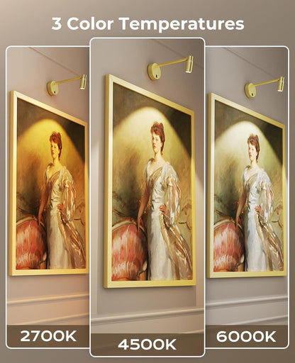 Zoomable Picture Light for Wall, Battery Operated Art Light for Paintings CCT Dimmable Spotlight for Wall Art Wall Light with Remote Control for Living Room Gallery Dartboard Bathroom Light Gold