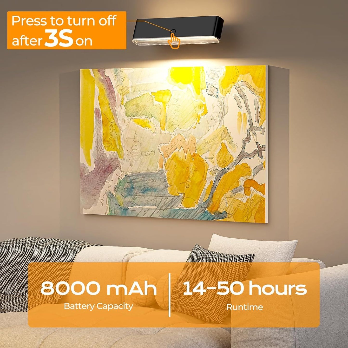 Battery Operated Wall Sconce Set of 2 Wireless Wall Lamp with Remote Control & Touch Control Rechargeable LED Wall Lights 3 Color Temperatures 360° Rotatable for Bedroom Living Room Black