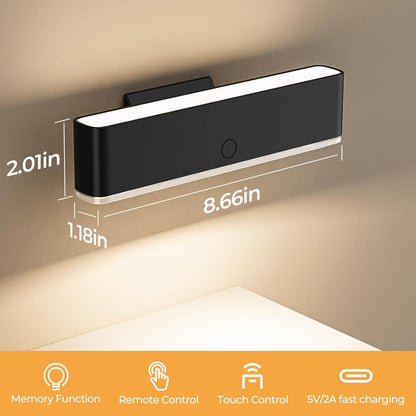 Battery Operated Wall Sconce Set of 2 Wireless Wall Lamp with Remote Control & Touch Control Rechargeable LED Wall Lights 3 Color Temperatures 360° Rotatable for Bedroom Living Room Black