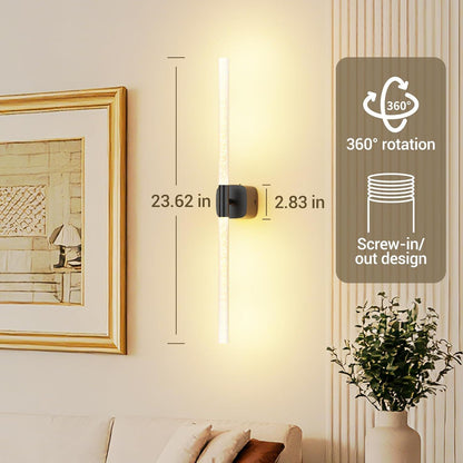 Black Battery Operated Wall Sconce Set of 2, Rechargeable Wireless Wall Lights with Remote and Touch, 360° Rotatable Sconces Wall Decor for Bedroom Living Room (23.62 Inch, 2-Pack)