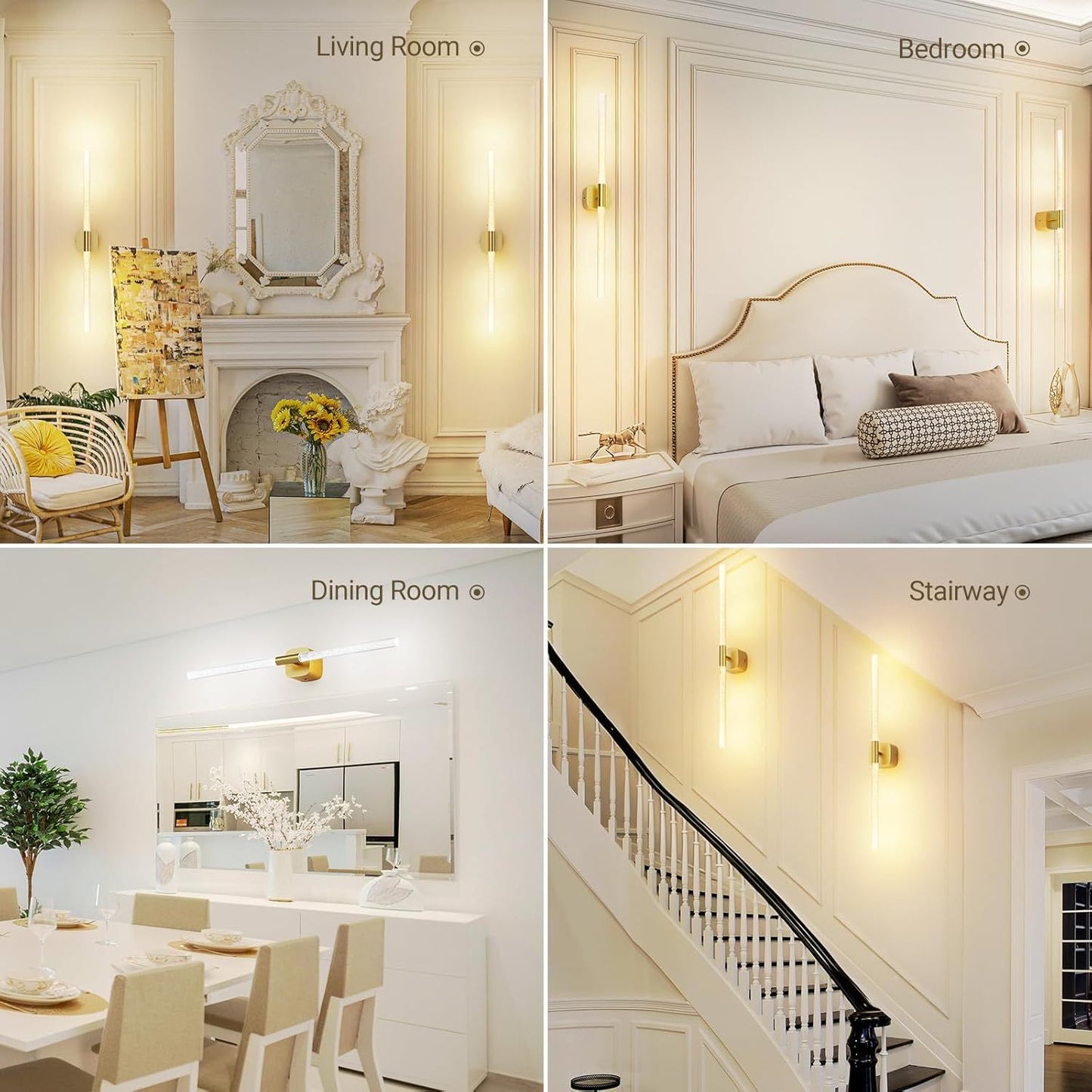 Gold Battery Operated Wall Sconce Set of 2, Rechargeable Wireless Wall Lights with Remote and Touch, 360° Rotatable Sconces Wall Decor for Bedroom Living Room (23.62 Inch, 2-Pack)
