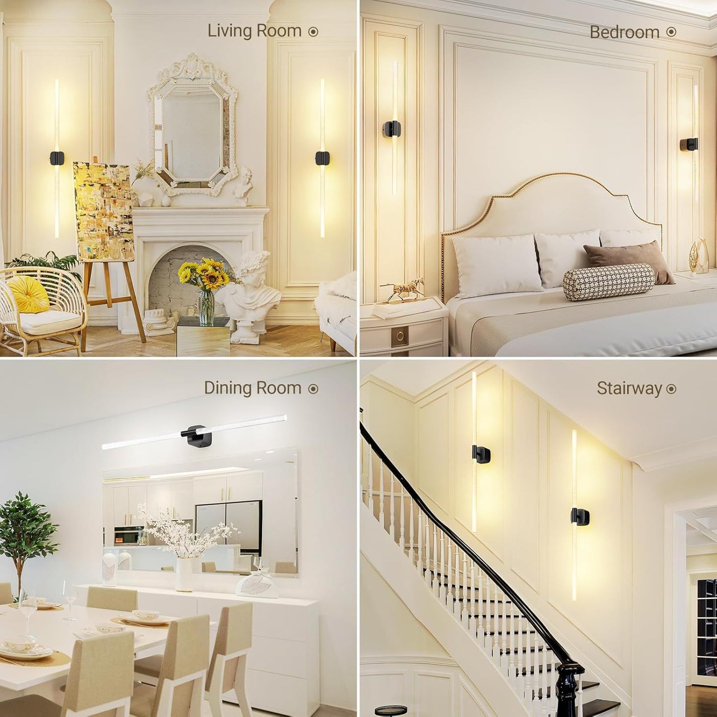 Black Battery Operated Wall Sconce Set of 2, Rechargeable Wireless Wall Lights with Remote and Touch, 360° Rotatable Sconces Wall Decor for Bedroom Living Room (31.49 Inch, 2-Pack)